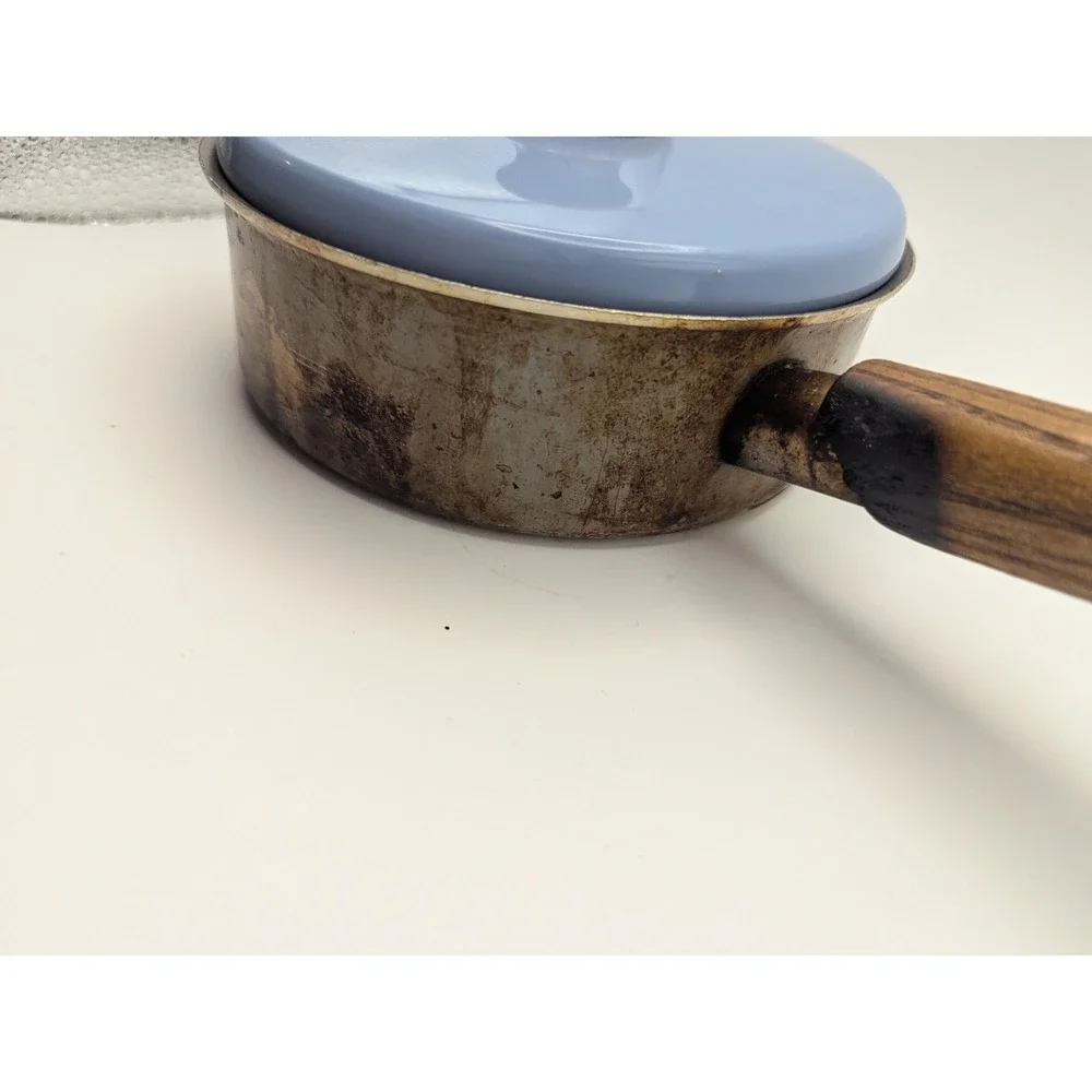 Vintage Mirro Blue‎ Saucepan 1 Qt Wood Handle Country Geese Retro Cookware USA